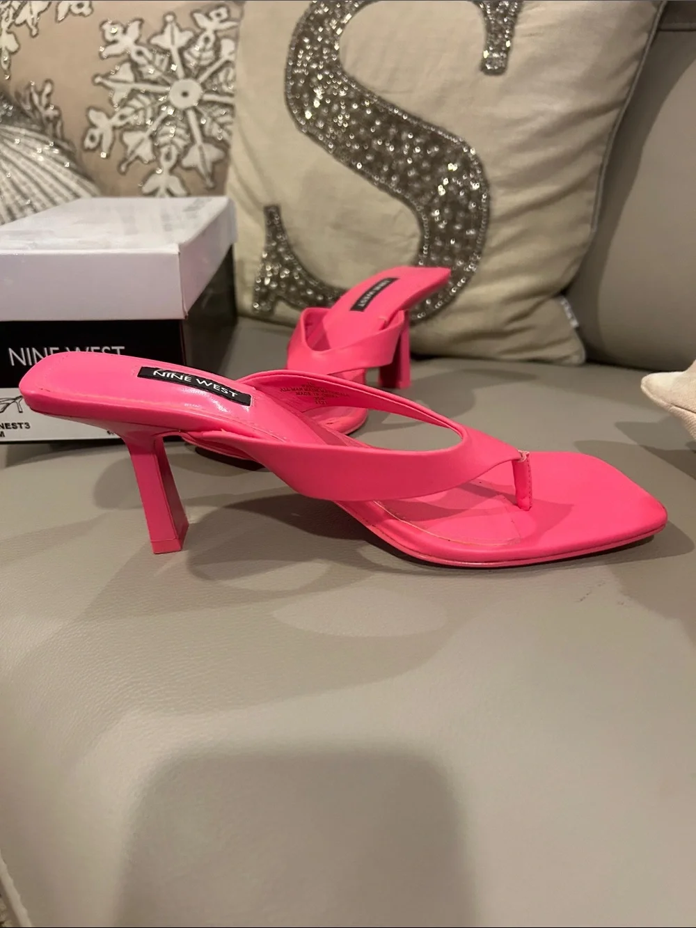 Nine West Women's Hot Pink Square-Toe Thong Heels